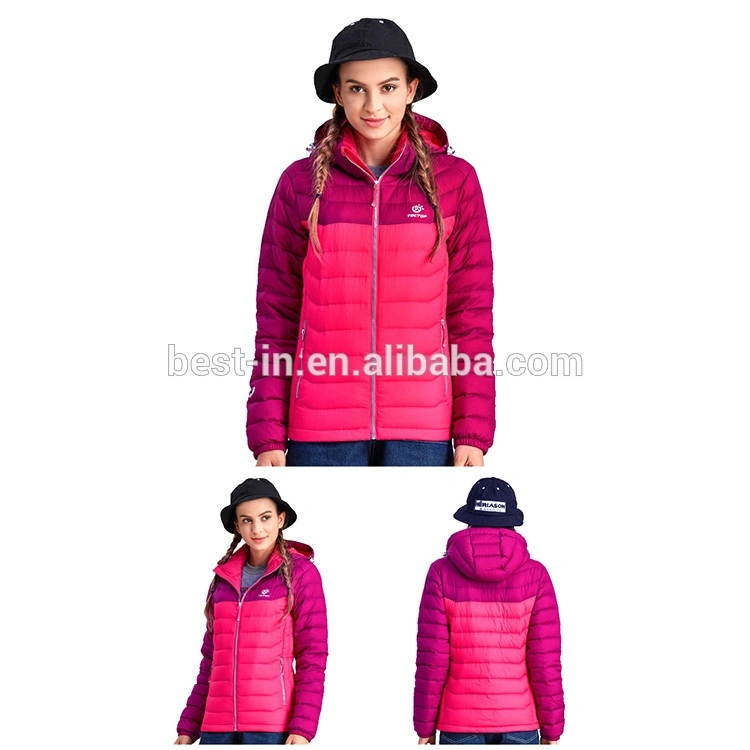 Outdoor Hooded Jacket Mix Color Padded Jacket Quilted Down Jacket for Women