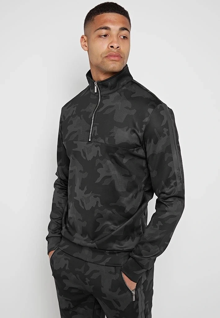 Camouflage Print Tracksuit Half Zip Fashion Men Clothes Sport Wear