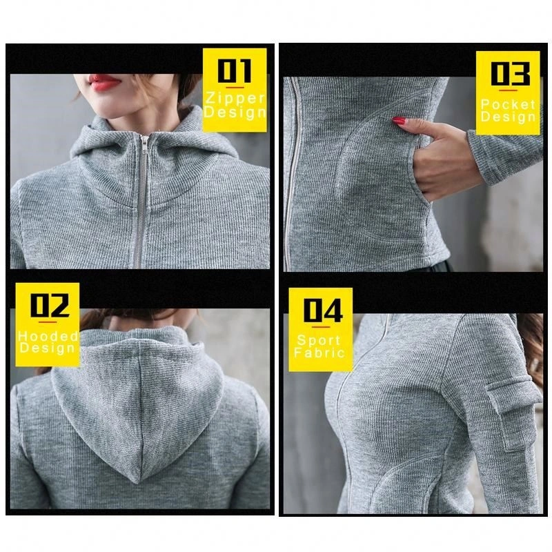 2019 Custom New Design Women Yoga Zipper Hooded Jackets Female Sports Clothing