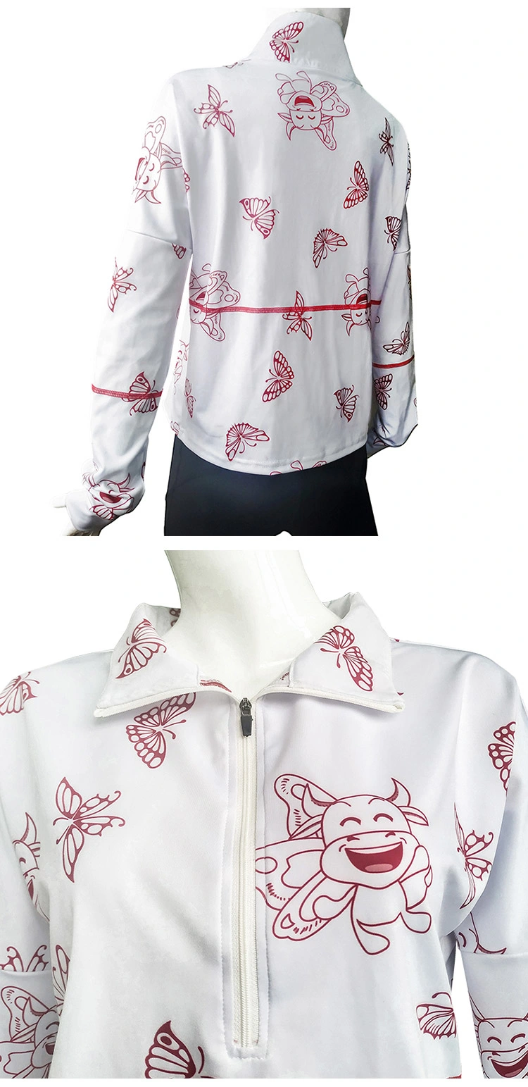 Hot Sell Sports Wear Women Sublimation Printed Long Sleeve Shirt Cool Stretch Zip T-Shirt