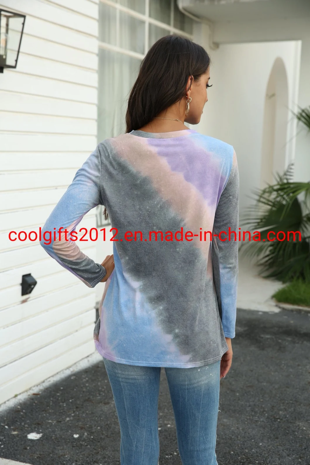 New Fall Women Multicolor Casual Tie Dye Long Sleeve Oversized T-Shirt