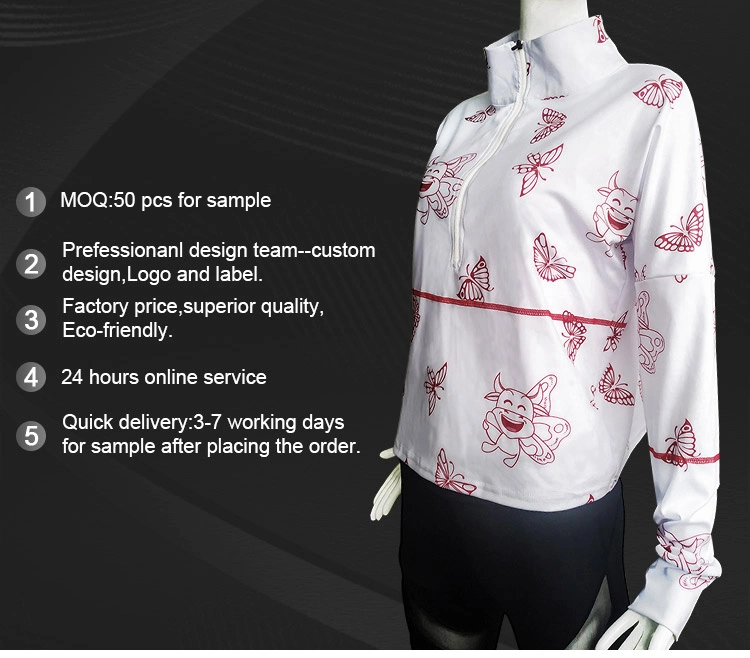 Hot Sell Sports Wear Women Sublimation Printed Long Sleeve Shirt Cool Stretch Zip T-Shirt