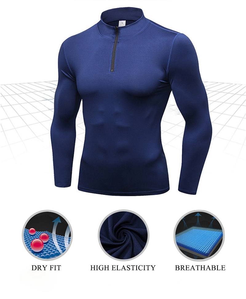 Half Zip Men Dri Fit Compression Sportswear Running Shirt with Custom Logo