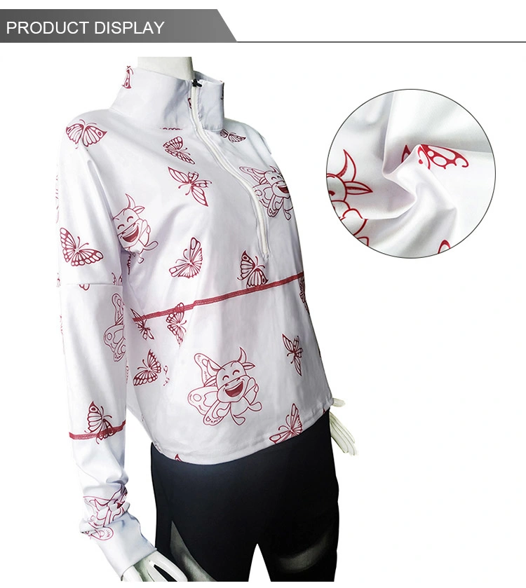 Hot Sell Sports Wear Women Sublimation Printed Long Sleeve Shirt Cool Stretch Zip T-Shirt