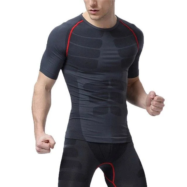 Men O-Neck Tights Fitness Tops Compression Short Sleeve Sport T-Shirt