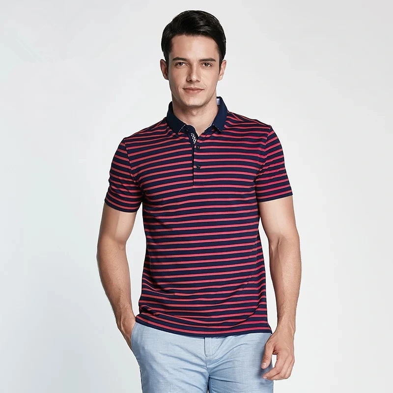 2019 Moisture Wicking Men Golf Polo Shirts Dir Fit Sports Stripe Polo Shirt