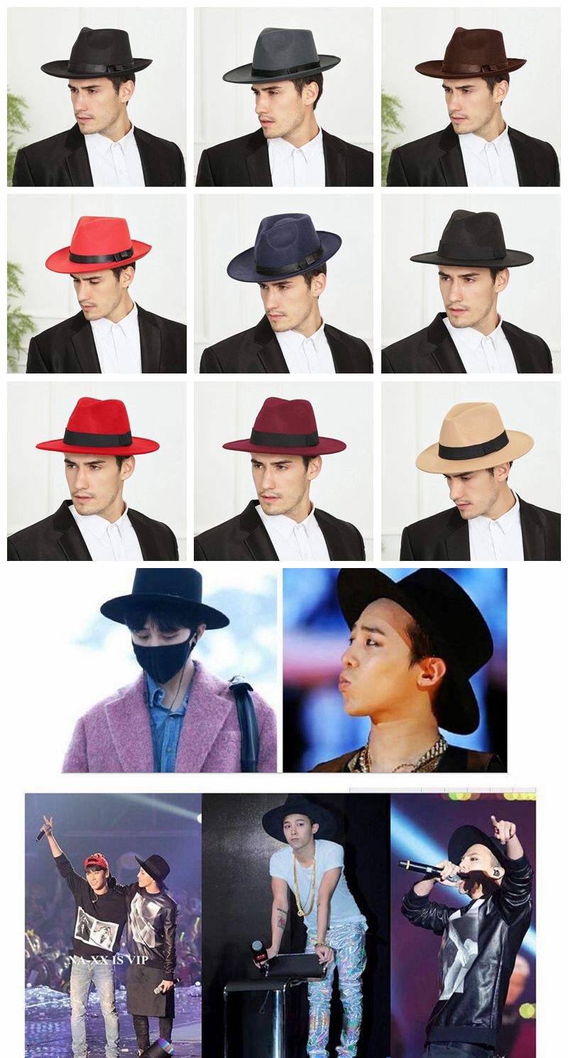 Autumn Multicolor Classic Bow Short Brim 100% Wool Felt Custom Men Fedora Hats