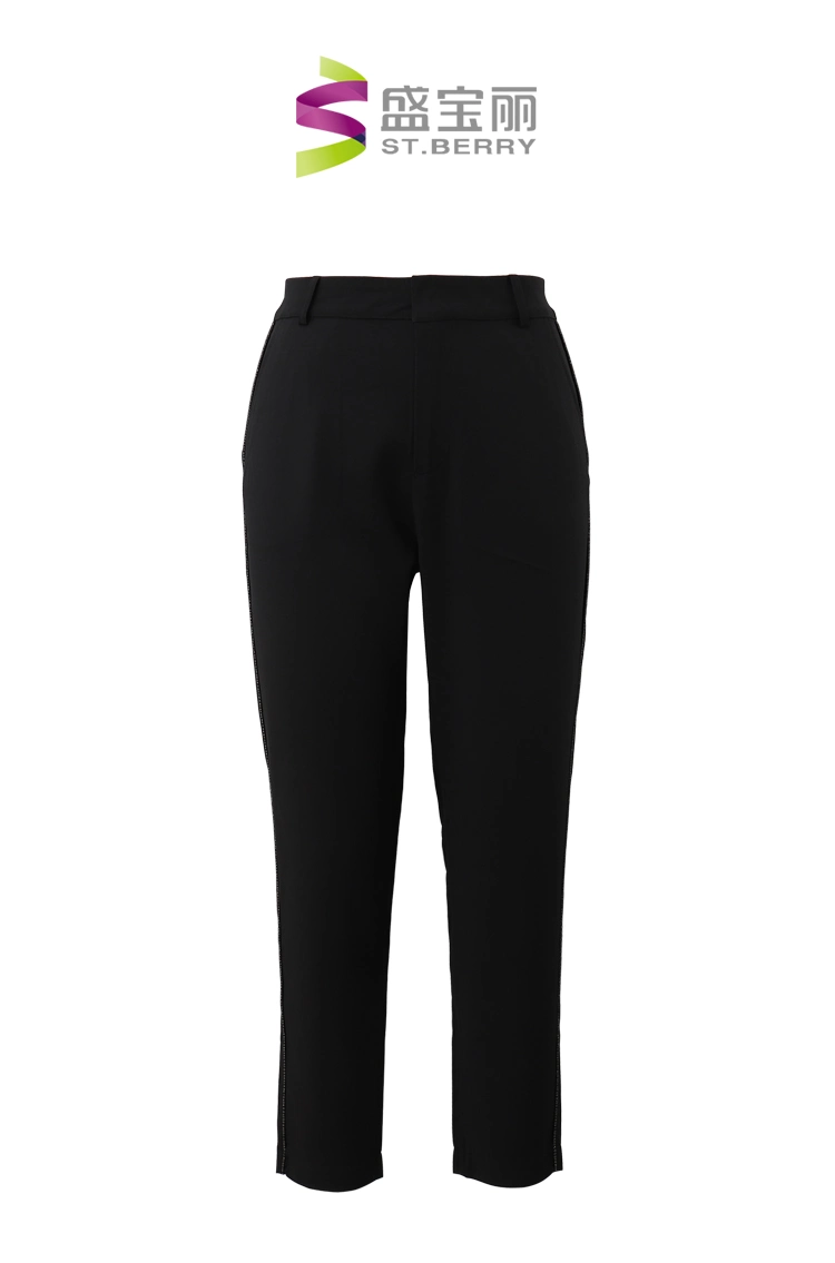 Custom Lady Slim Legging Capri Trousers Front Zip Ankle Cut Cropped Skinny Pencil Pants with Pockets