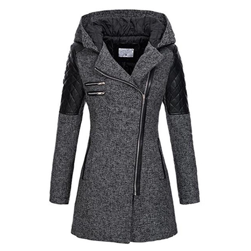 Women Slim Hooded Outerwear Windproof Overcoats with Zipper