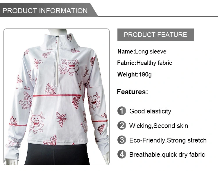 Hot Sell Sports Wear Women Sublimation Printed Long Sleeve Shirt Cool Stretch Zip T-Shirt