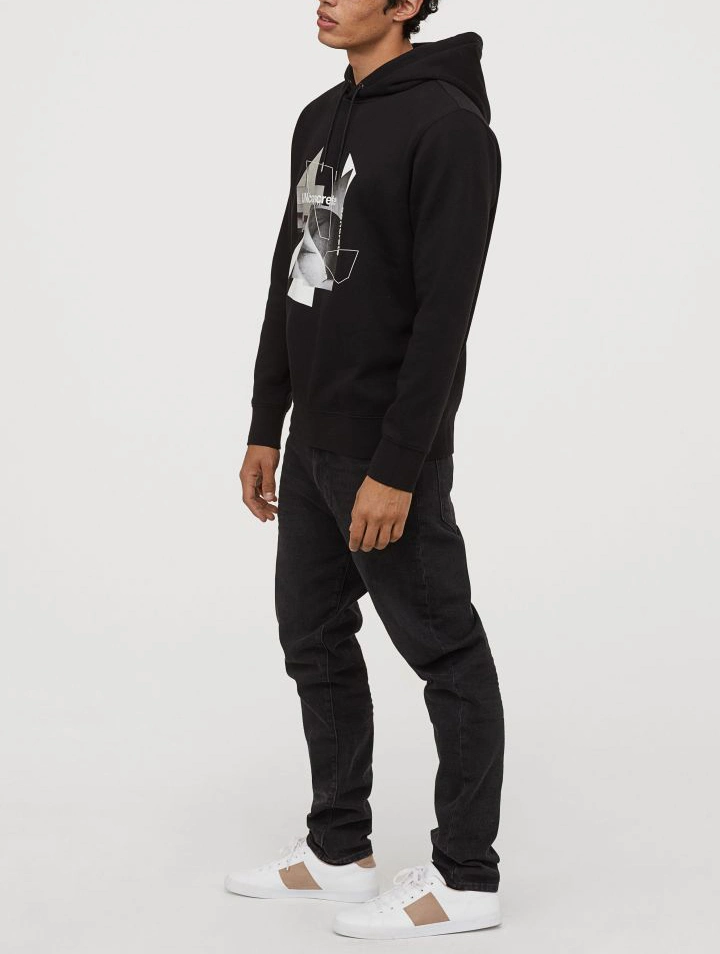 Custom Oversized Pullover Black Fleece Cotton Sweatshirt Print Sports High Quality Hoodie for Men