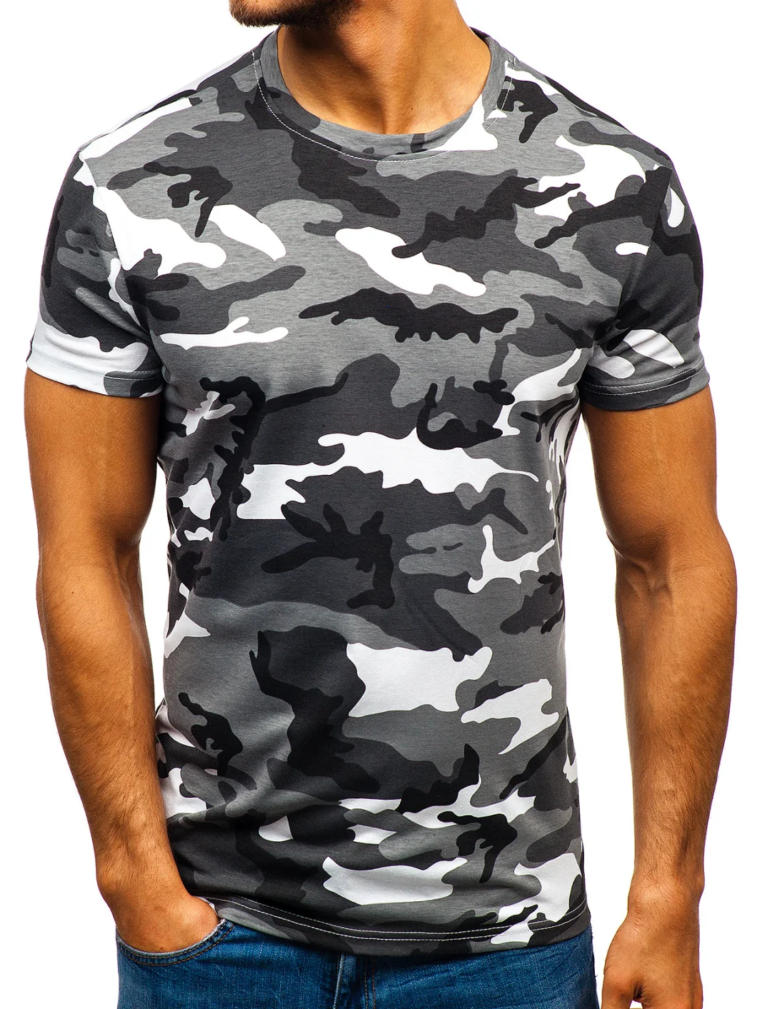 Men's Short-Sleeved Shirt Camouflage Round Neck T-Shirt Casual Clothes
