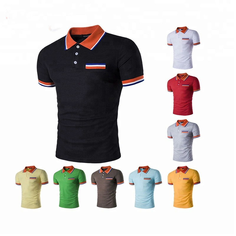 Customized Promotional Solid Color CVC Short Sleeve Multicolor Polo T-Shirt Men