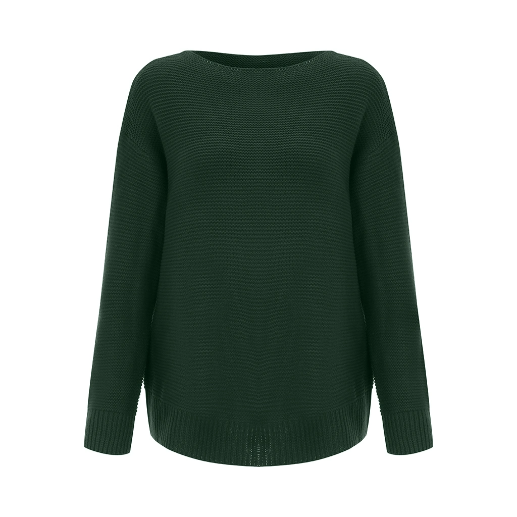 Round Neck Solid Color Pullover Winter Fashion Women Sweater Clothes