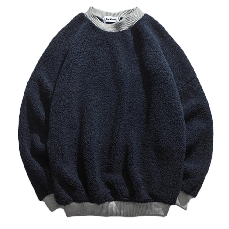 Letter 3D Embroidery Wholesale Sherpa Custom Men Crew Neck Ribbon Fleece Winter Pullover Sweatshirt