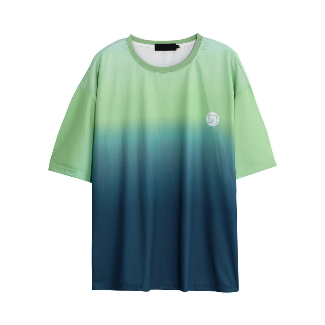 Men's Sports Quick Dry Loose Shirt Short Sleeved Gradual Change Color Bea T Shirt