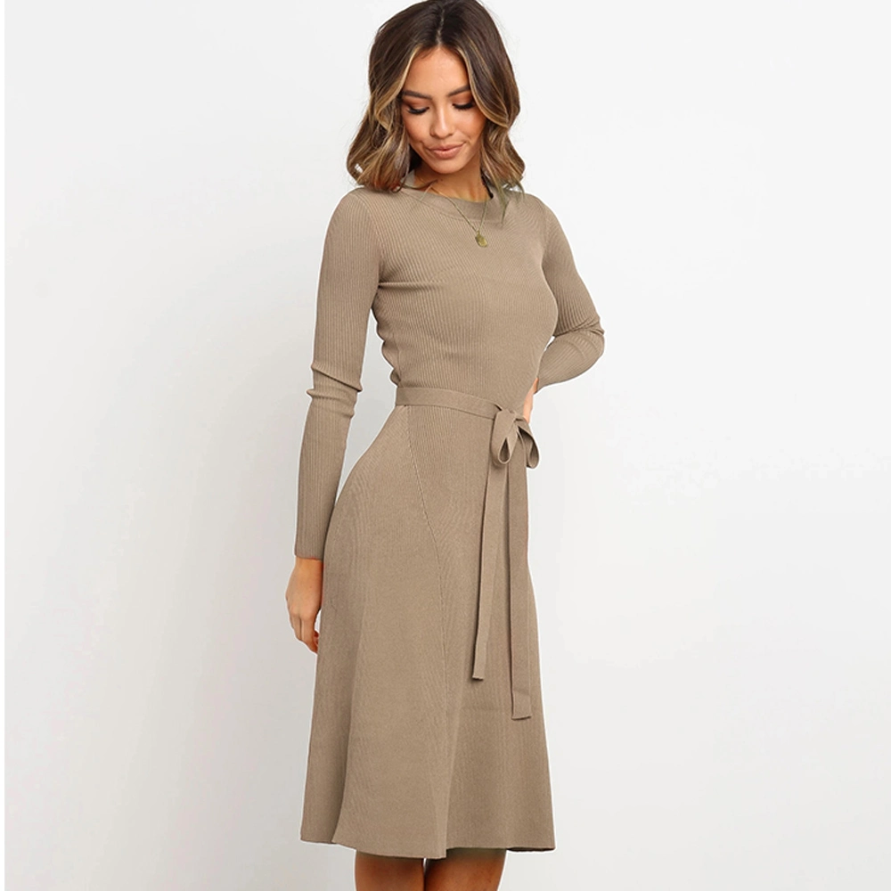 Autumn Skirts Long-Sleeved Sweater Knitted Casual Dress Women Clothes