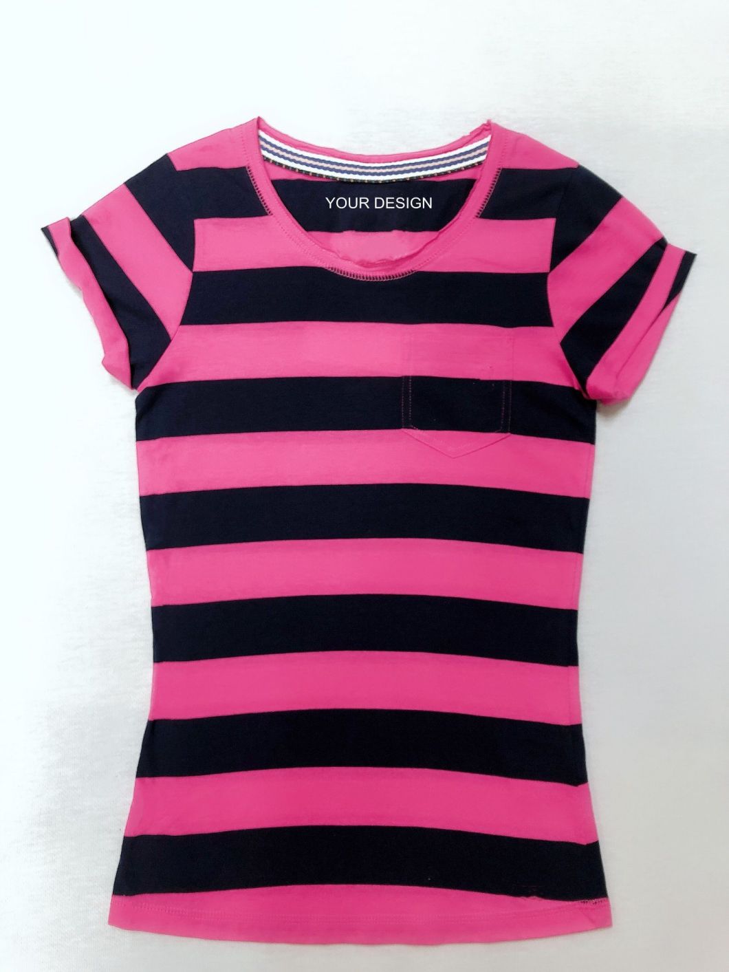 Striped 100% Cotton Regular Fit Stretch Cotton T-Shirt Round O Neck Inner Piping T Shirt
