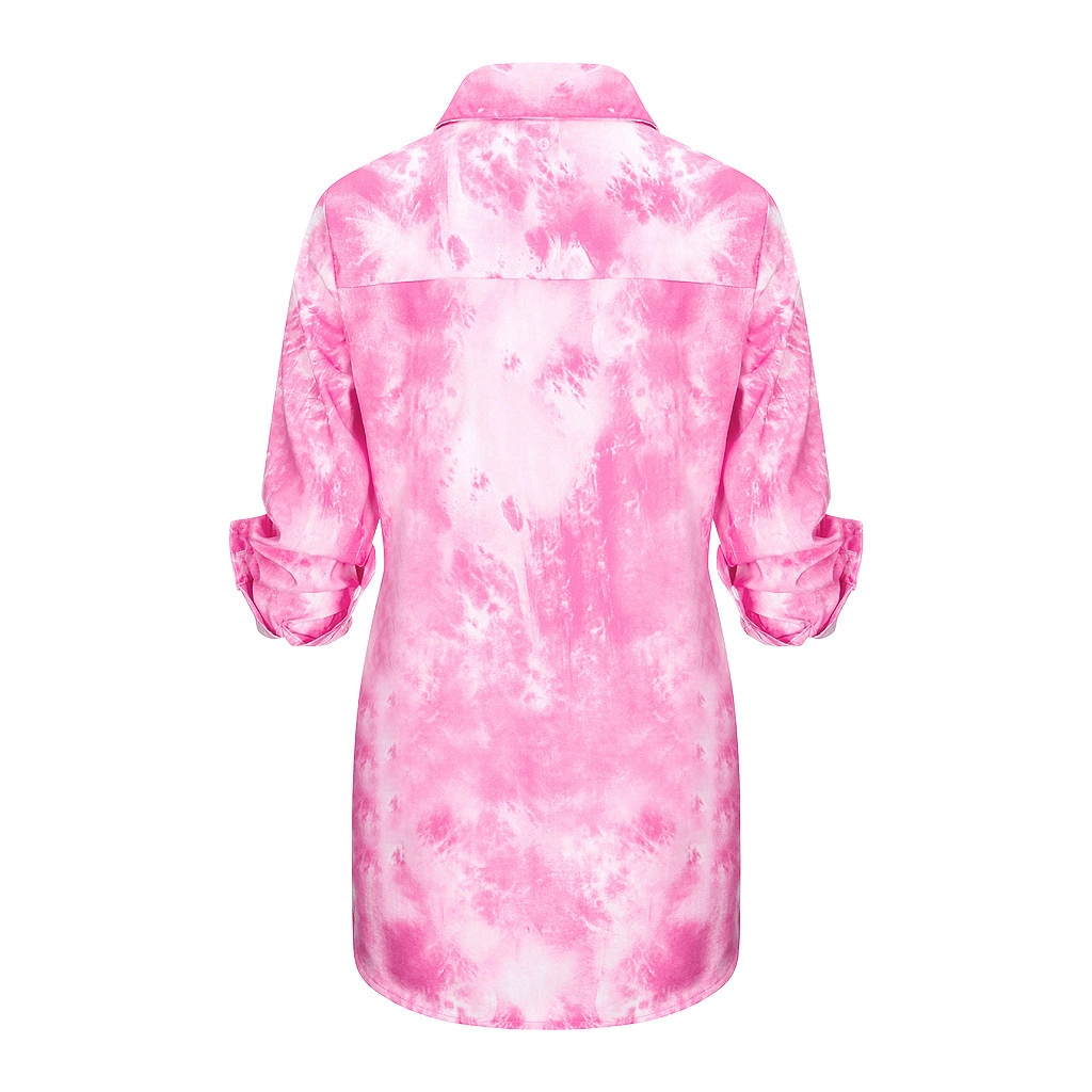 European and American Women New Gradient Color Printing Loose Shirt Tie-Dye Shirt Buttoned Shirt