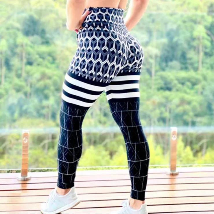Striped Printed Moisture Wicking Yoga Pants Leggings Sexy Hip Female Leggings Sports High Waist Yoga Pants