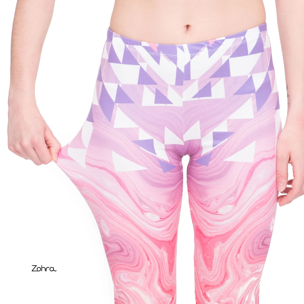 Patchwork Slim Outdoor Wear Triangles Pink Marble Cropped Yoga Pants Sexy Ladies Capri Leggings