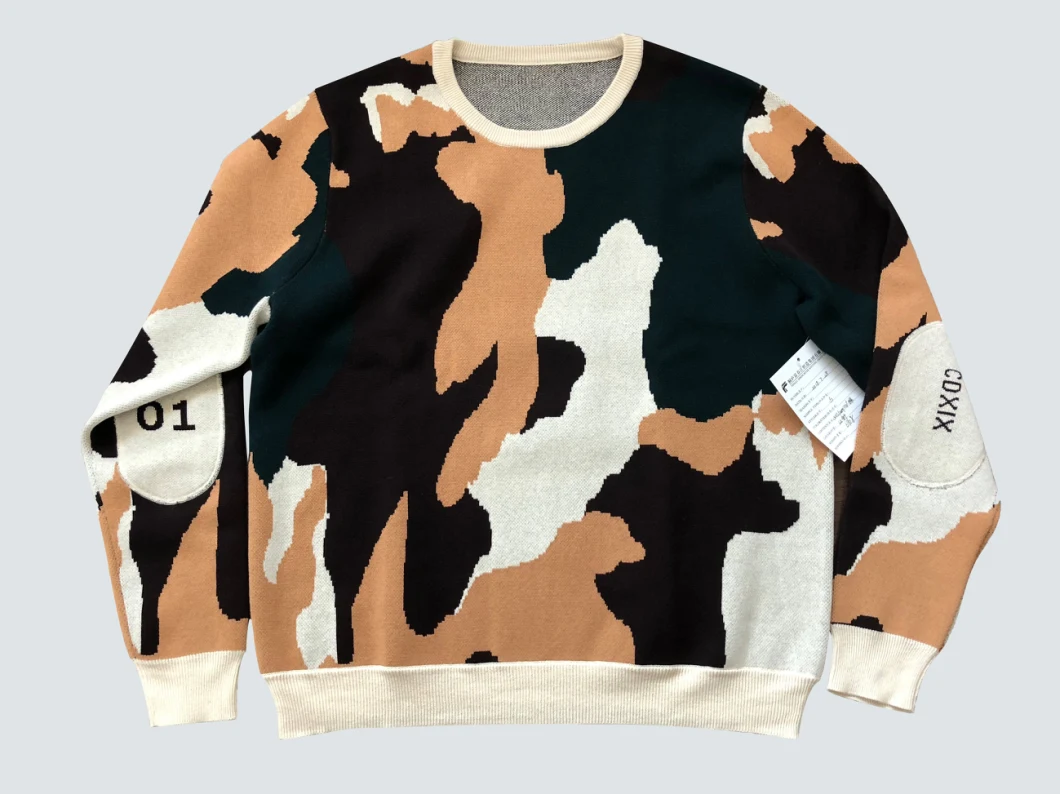100%Cotton Jacquard Crew Neck Pullover Sweater for Men