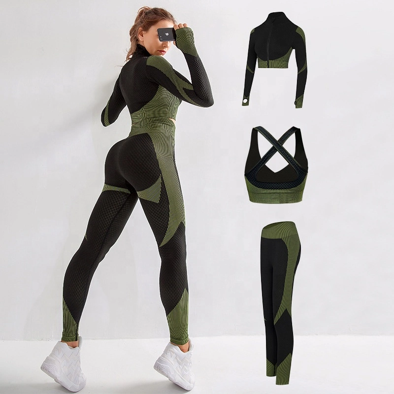 Hot Sale Jacquard Yoga Fitness Pants Sets Workout Clothing Womens Fitness Wear Yoga Suit