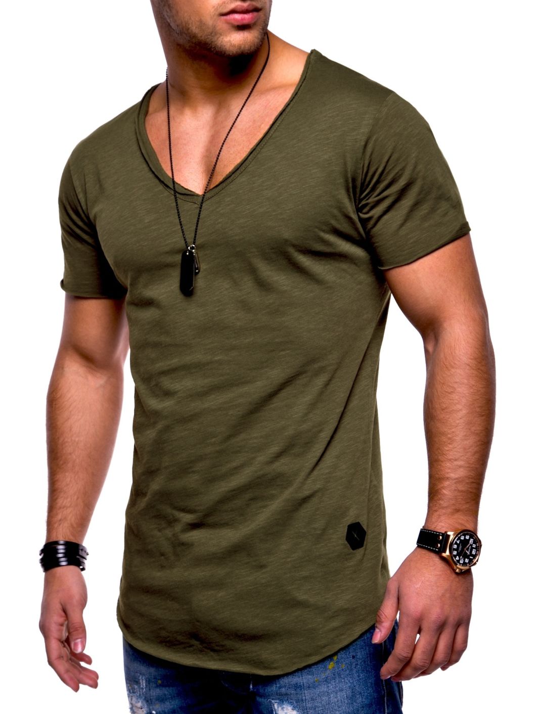 Summer Short-Sleeved T-Shirt V-Neck Casual Men's Solid Color T-Shirt