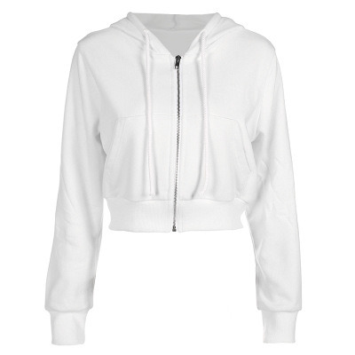 Women Coat Crop Hoodies Long-Sleeved Zipper Casual Hooded Jacket Sweatshirts with Pockets