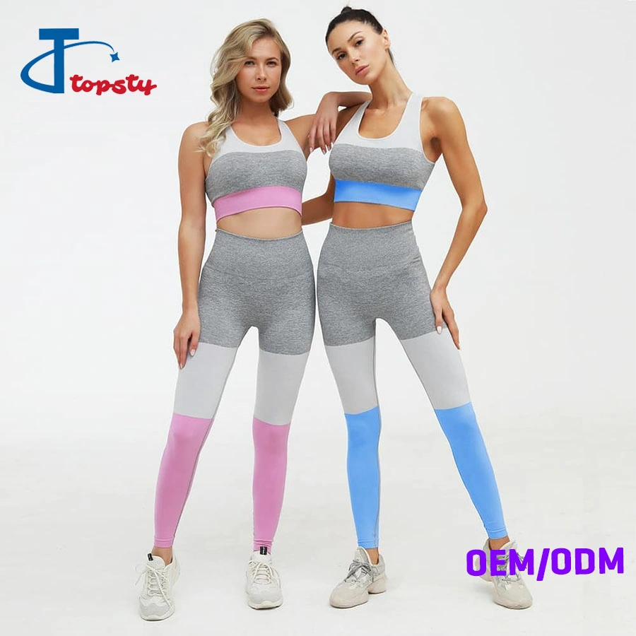Customized Dry Fit Cotton Spandex Back Open Girl Bra and Leggings Women Sport Set