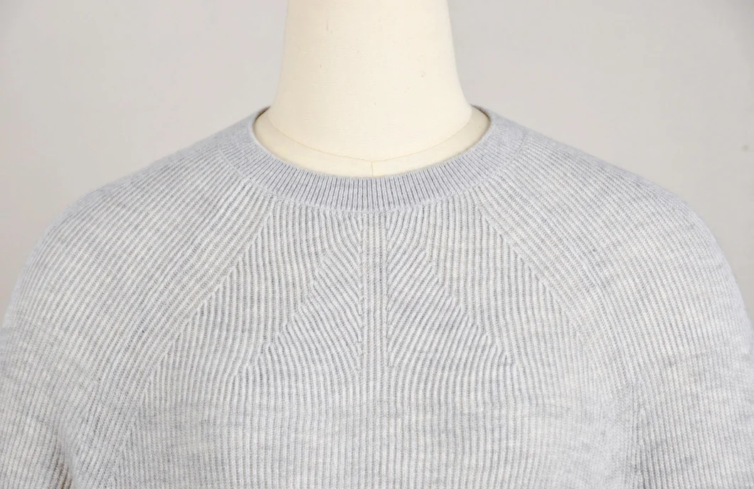Crew Neck Bicolor Ribbed Pullover Cashmere Sweater