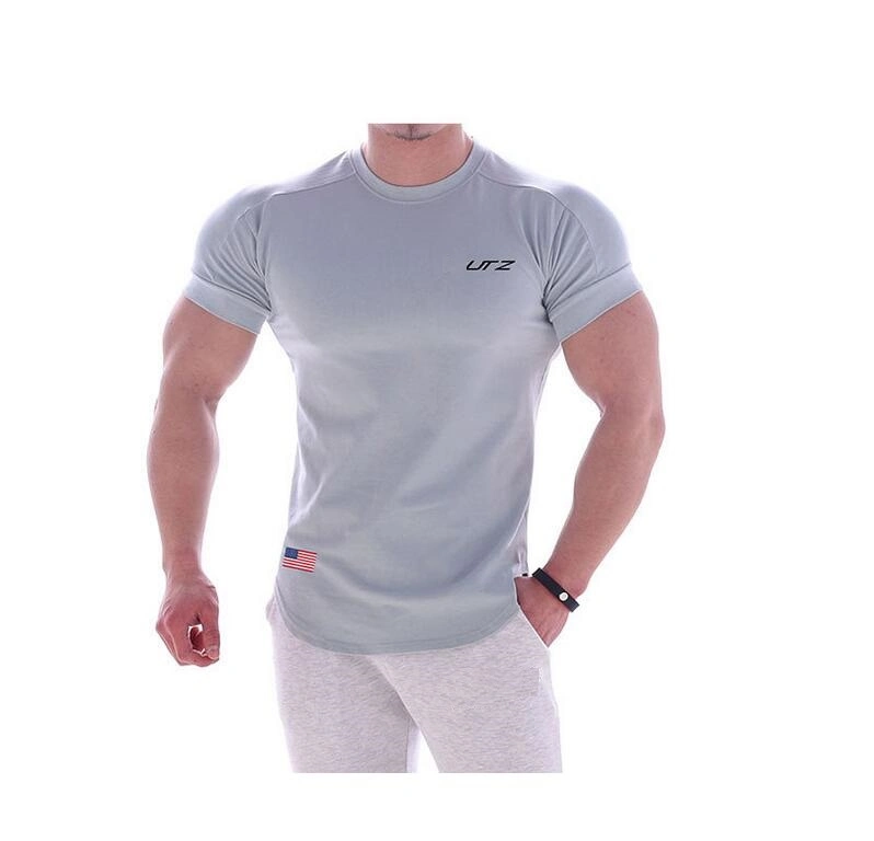 Popular Design Grey Round Neck 100% Cotton Sports Shirts Mens Customized T Shirts