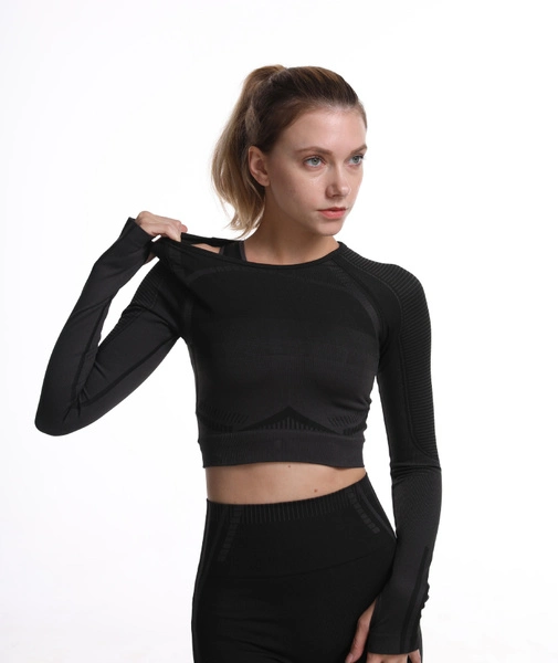 Women One Color Clothing Sports Top and High Waisted Workout Leggings Yoga Fitness Long-Sleeved Yoga Wear Running Yoga Suit