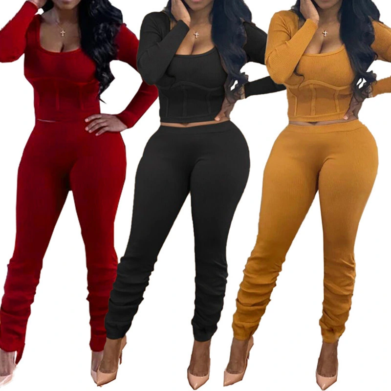 New Commodity Fall Autumn Bodycon Sexy Two Piece Set Tracksuit Women Two Piece Sets Stack Pants