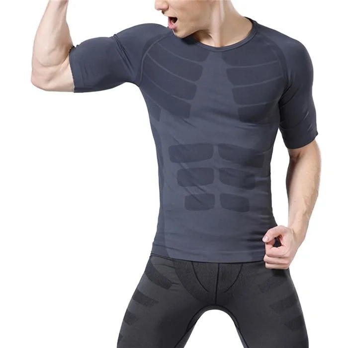 Men O-Neck Tights Fitness Tops Compression Short Sleeve Sport T-Shirt