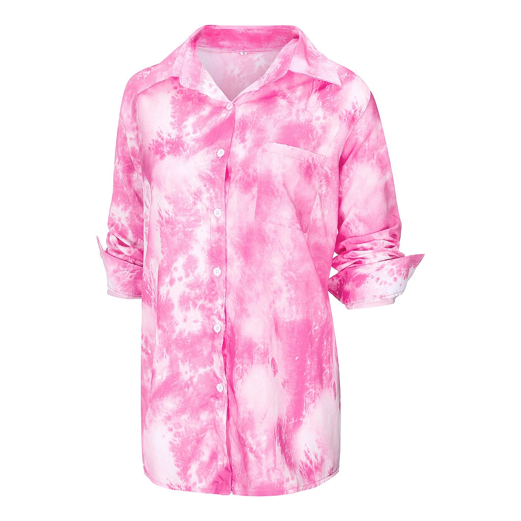 European and American Women New Gradient Color Printing Loose Shirt Tie-Dye Shirt Buttoned Shirt