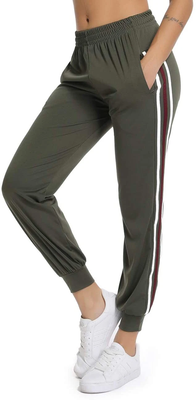 Women Casual Two Stripe Sweatpants Tapered Leg Jogger Athletic Training Sweat Track Pants