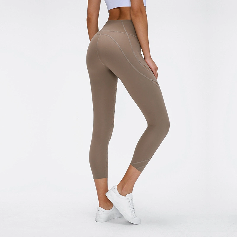 Spring and Summer New Striped Yoga Pants Solid Color Stretch Slim Running Sports Cropped Pants Women