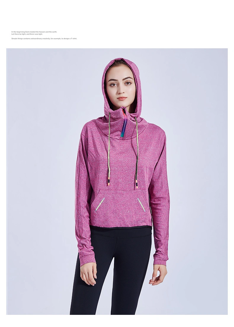 Casual Hooded Sports Top Zipper Blouse Women Running Jacket Clothes