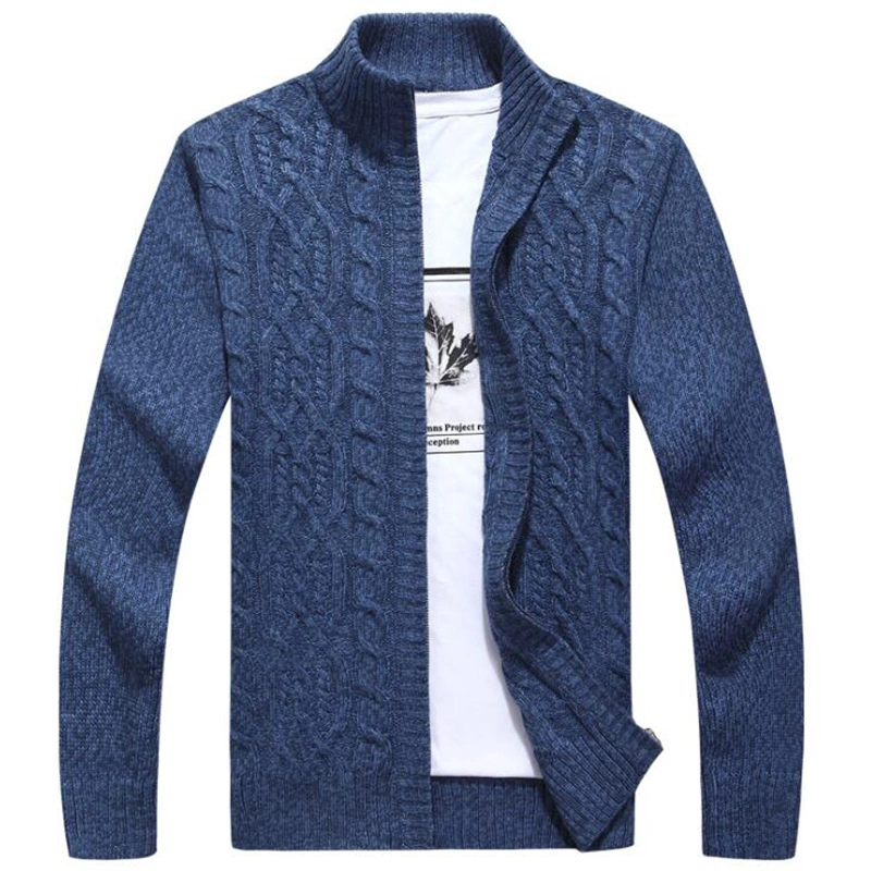 Spring Autumn Men Zipper Slim Thicken Knitted Jacket Sweater Cardigan