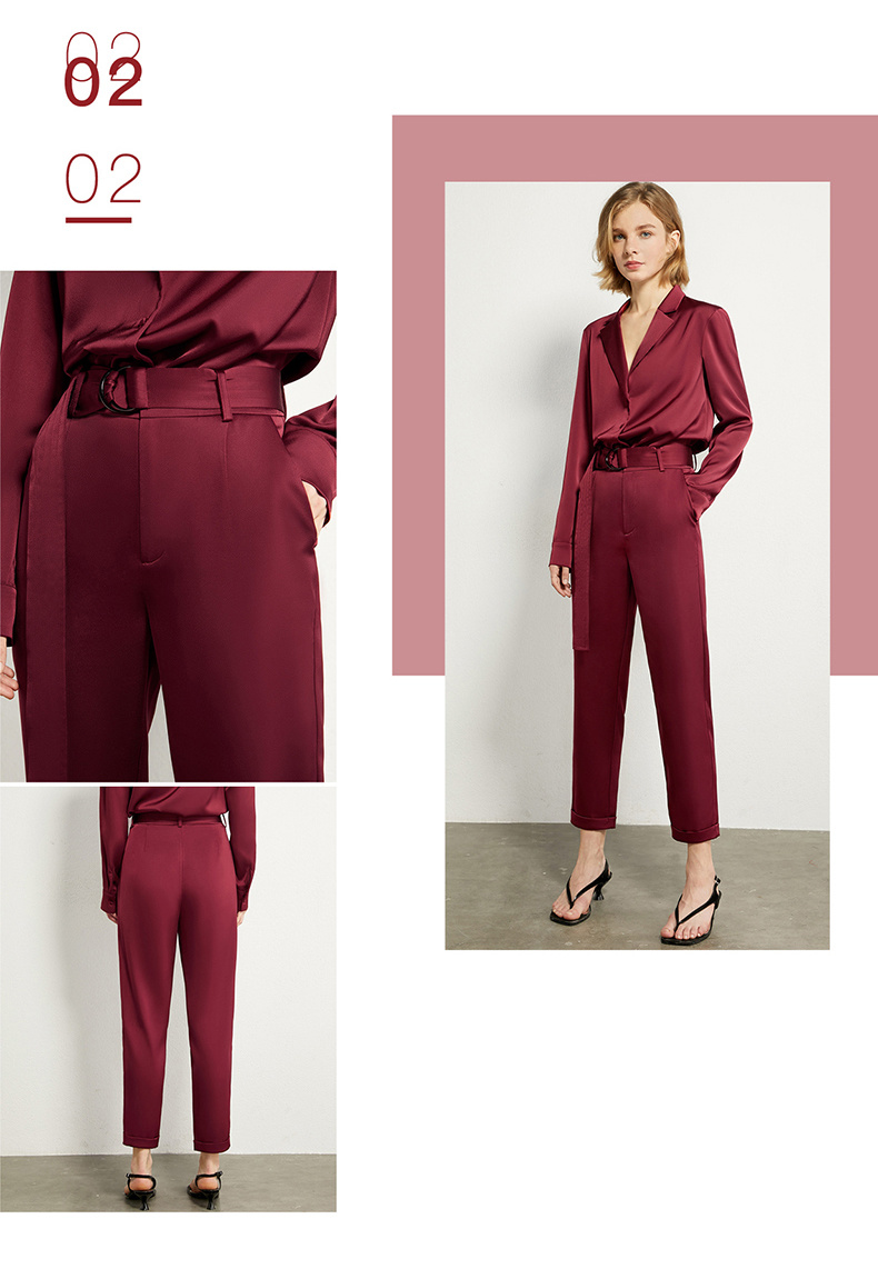 Women Fashion Apparel Office Suit Spring New Style Satin Shirt and Pants Two-Piece Set
