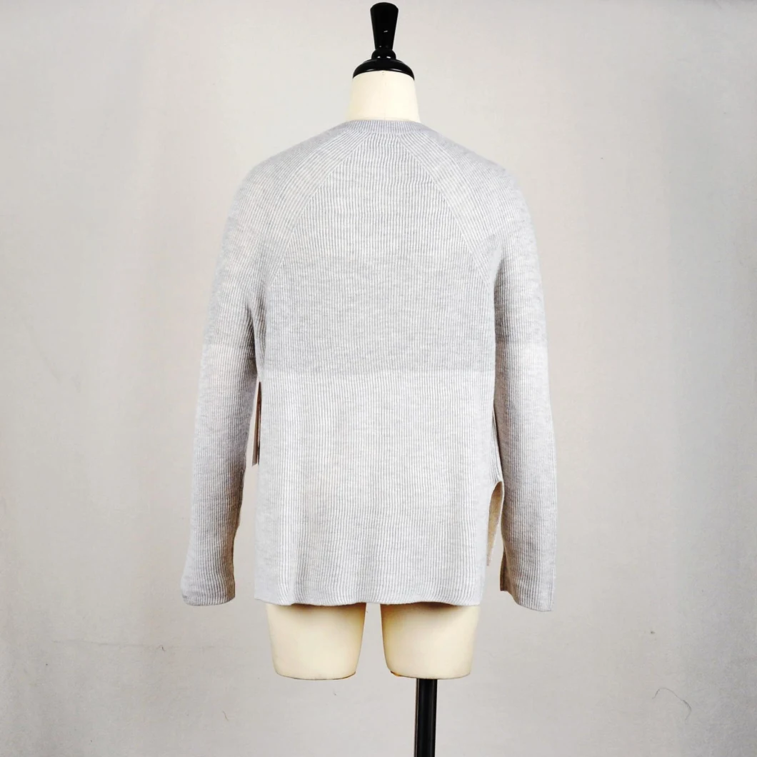 Crew Neck Bicolor Ribbed Pullover Cashmere Sweater