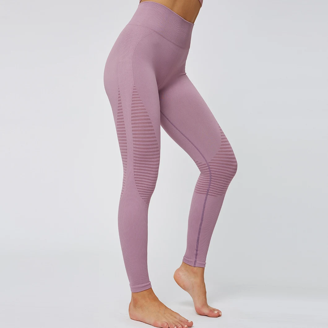 Women Energy Seamless Striped Yoga Pants Super Stretchy Gym Tights High Waist Sport Leggings Running Pants