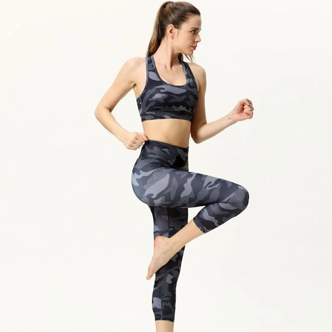 2 Piece Yoga Pants Leggings Sports Bra Set High Waist Tummy Control Workout Outfits for Women