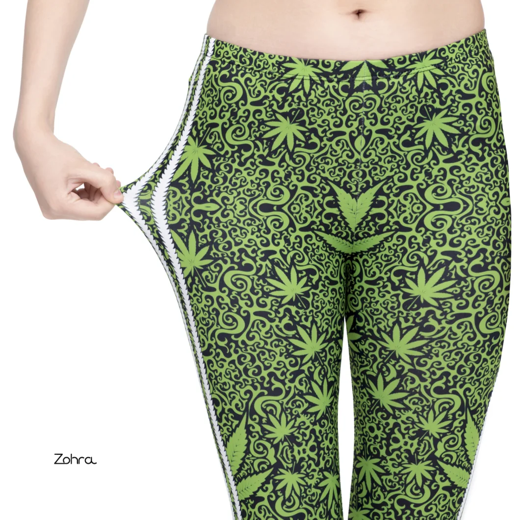 Ladies Slim Digital Print Marijuana-Stripes Fashion Cropped Pants Sexy Ladies Capri Leggings