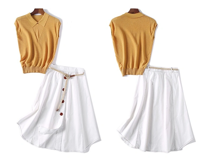 Fashionable Turtleneck Sleeveless Knit Top + Waist Line a Skirt Half Skirt