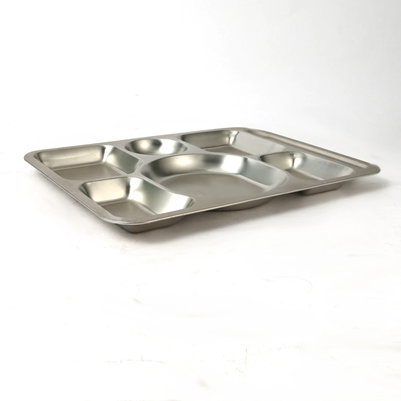 Tableware Divided Metal Food Lunch Tray Stainless Steel 5 Meal Compartments Dinner Plates