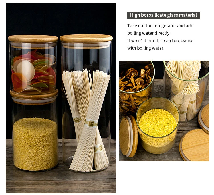 Glass Food Storage Containers Jar with Bamboo Lids Airtight Canister
