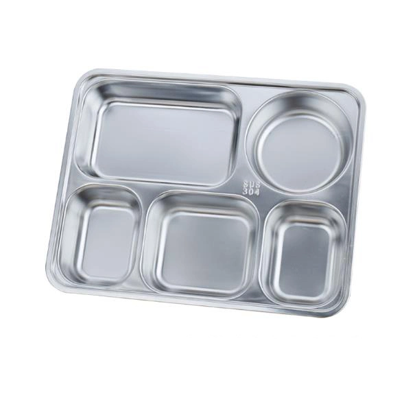 Lunch Box 4 Case Snack Box 3 Compartment Sections Rectangular Divided Food Tray Stainless Steel Dinner Plate