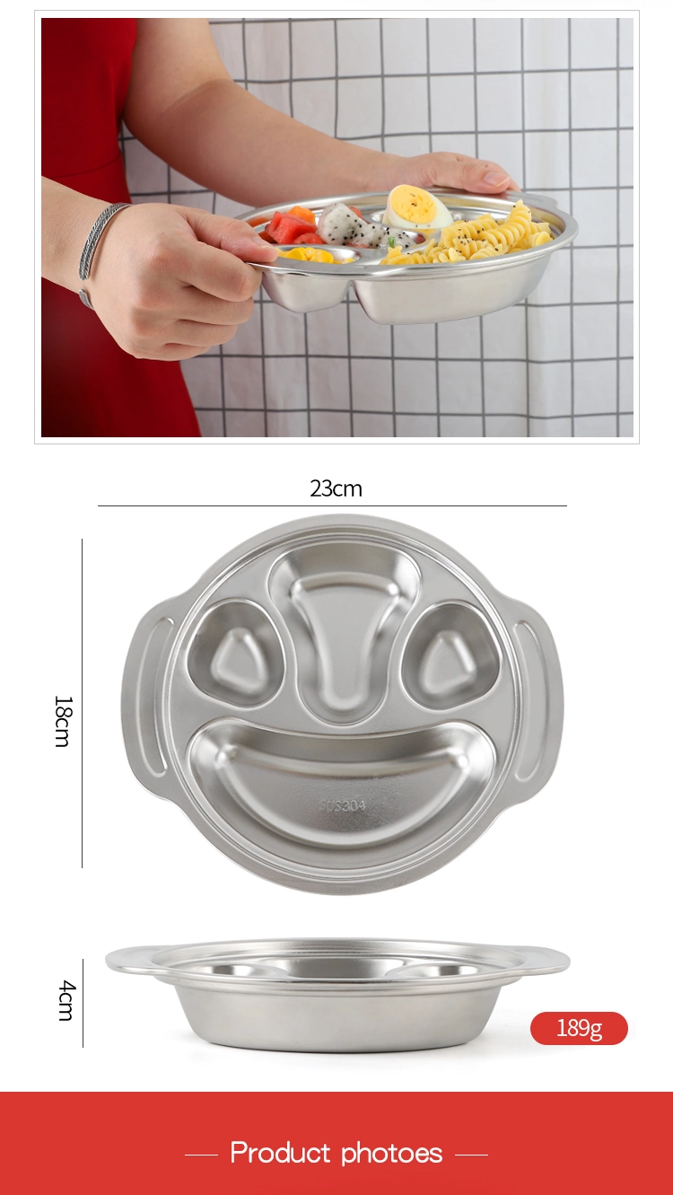 304 Stainless Steel Multi-Grid Cartoon Lunch Plate Children's Tray